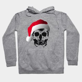 Funny Gothic Skull In Santa Claus Hat Distressed Hoodie